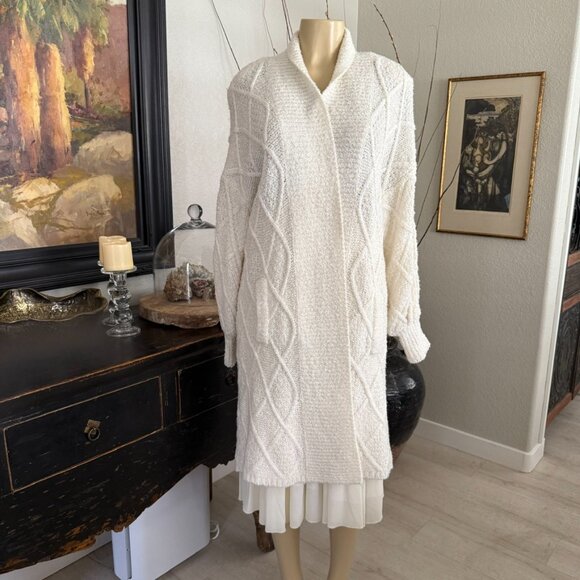 SIDEFFECTS Below the Knee Length Big Sleeved Front Pockets Comfy Cardigan - Picture 1 of 11